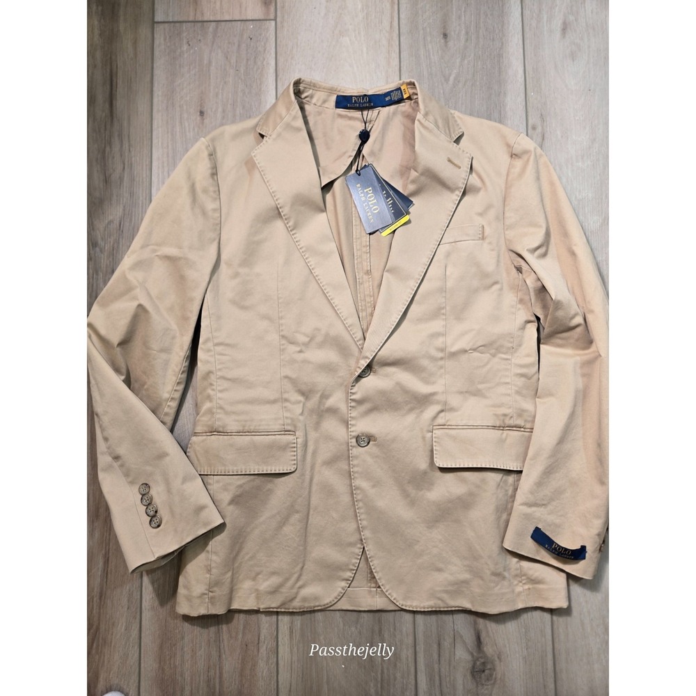 Polo Ralph Lauren Mens 38S Chino Blazer Jacket Tan Cotton‎ New Khaki Sport Coat